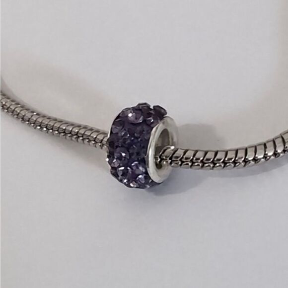 Silver Purple with Purple Rhinestones Charm for Pandora Style Bracelet - Picture 2 of 3